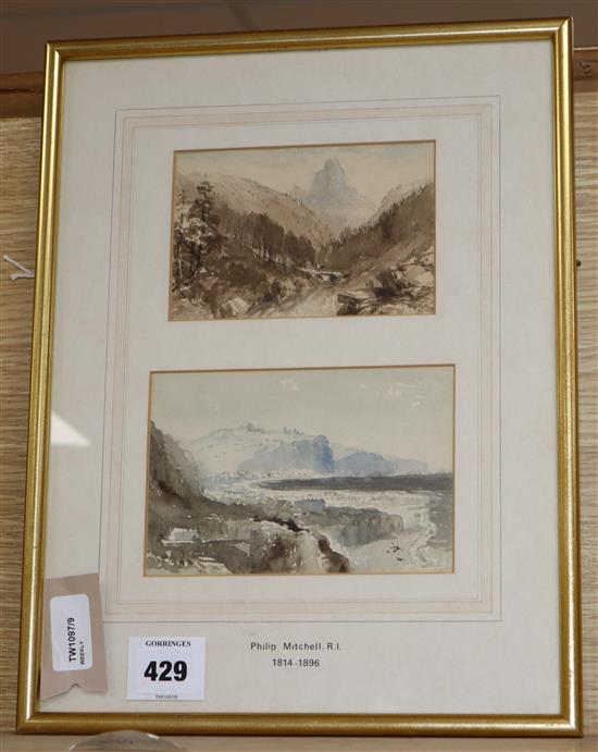 Philip Mitchell (1814-1846), Mountain landscapes (two in one frame), watercolour, ink and wash